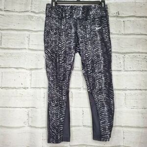 Nike Running Capris Mesh Womens Medium Leggings Black Gray yoga athleisure